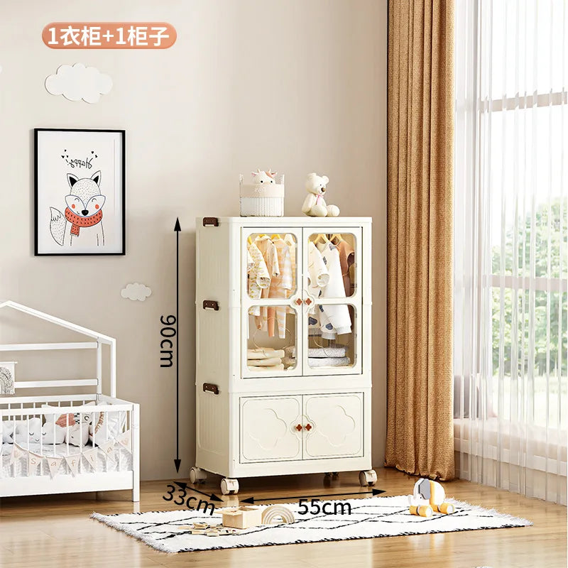 Children's Wardrobe, Bedroom, Home Storage Cabinet, Baby Storage Bin, Toy Clothing Storage Box Plastic Folding Organizer Cabinet