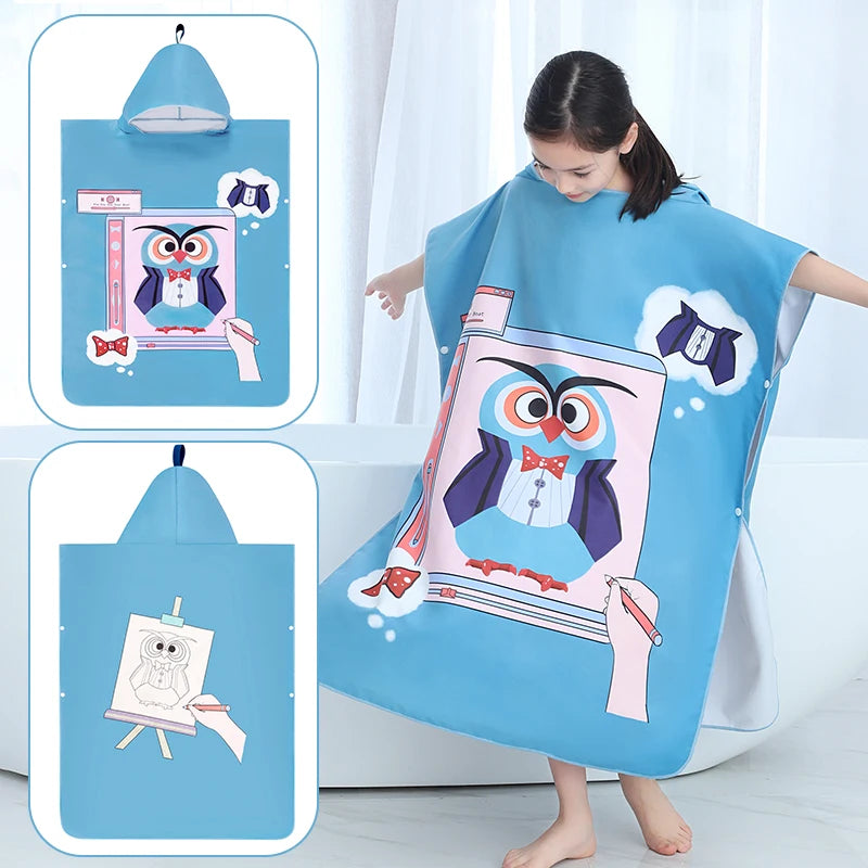 Kids Beach Poncho Towels Quick-Dry Absorbent for Baby Shower, Children's Hooded Bathrobe for Boys Girls Wearable Swim Bath Towel