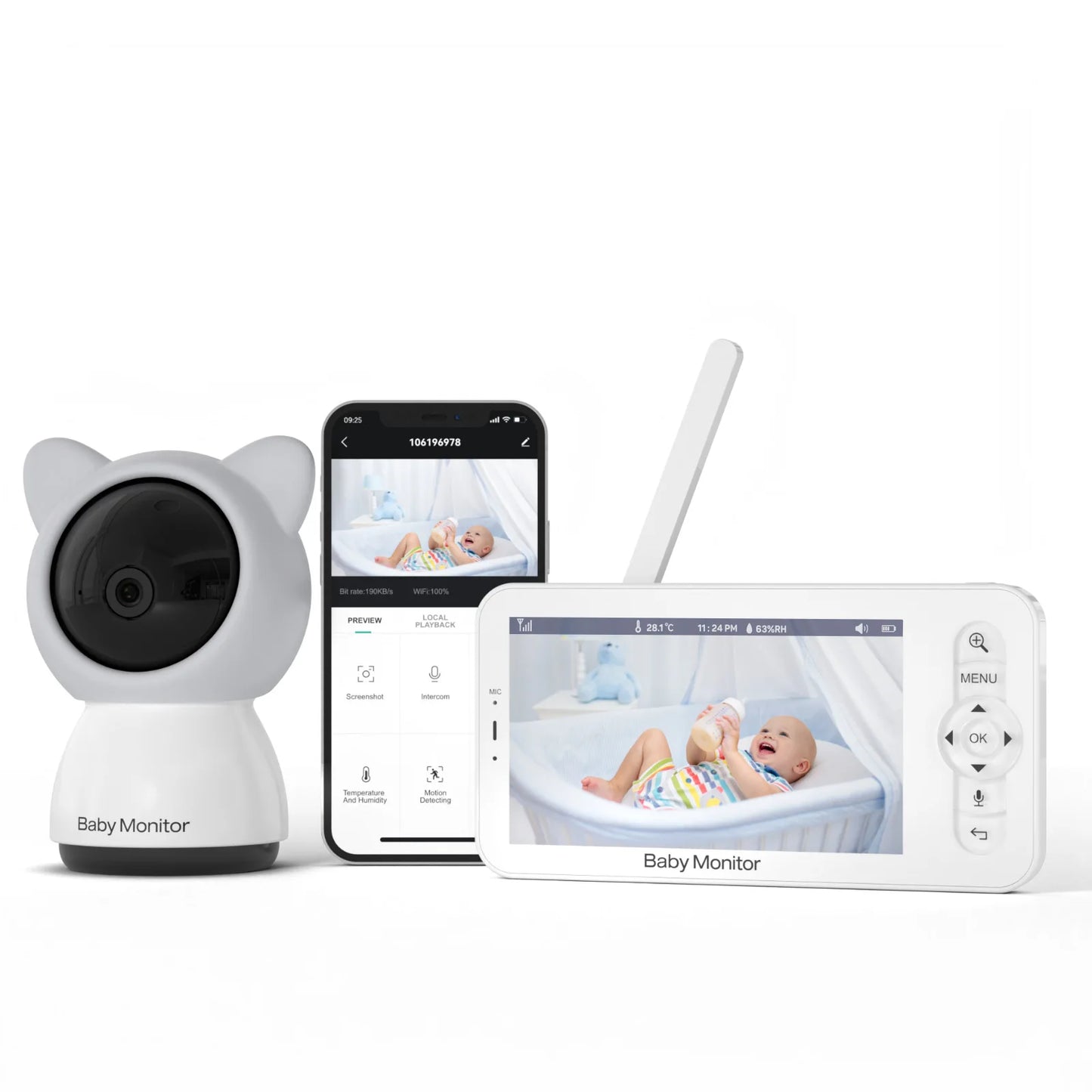 Babyphone vidéo HD 5 pouces avec Wi-Fi et caméra PTZ