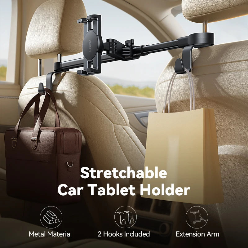Joyroom Car Headrest Tablet Holder with 2 Hooks Backseat Car Tablet Phone Holder With Extension Arm For 4.7-12.9" Tablet/Phones