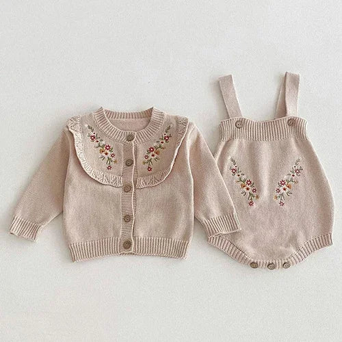 2024 New Autumn Infant Baby Girls Knitted Clothing Set Long Sleeved Knitted Cardigan+Jumpsuit Children Knitted Clothes Suit