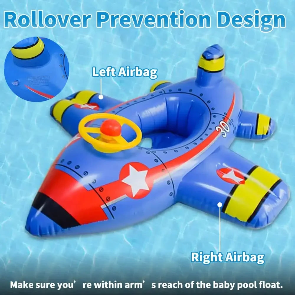 Inflatable Baby Airplane Pool Float – Blue Seat with Steering Wheel