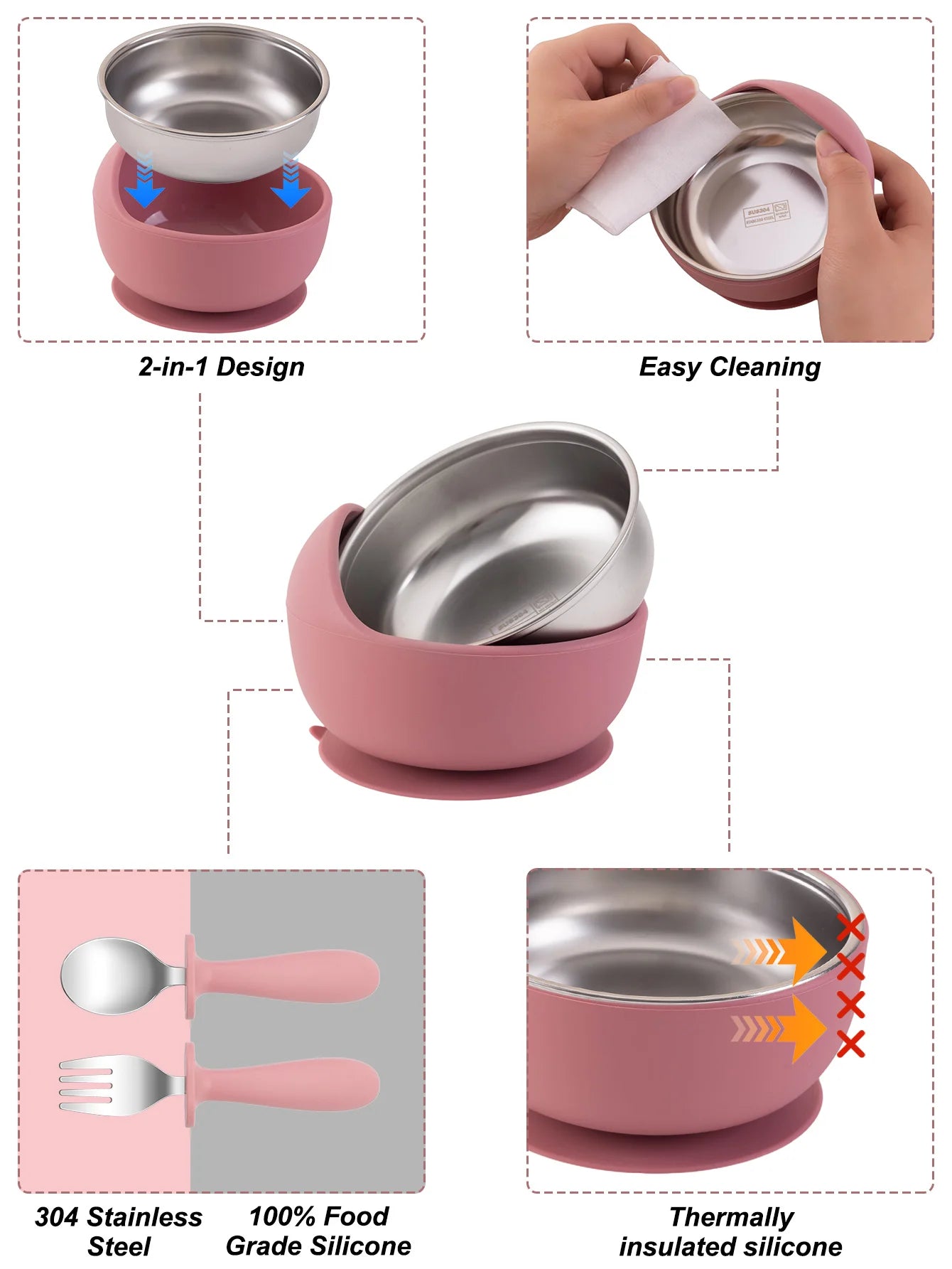 Toddler Feeding Set – 3PCS Bowl, Spoon & Fork for Weaning