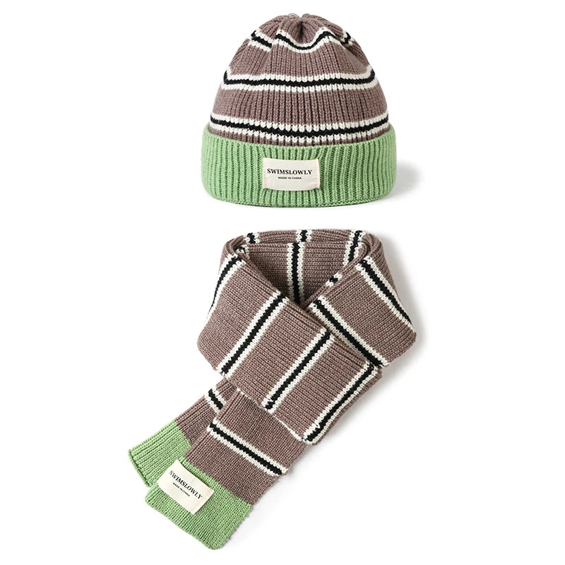 1-8 Year Boys & Girls Soft Striped Knitted Woolen Hat And Scarf Set Warm Autumn Winter Fashion Accessories for Kids