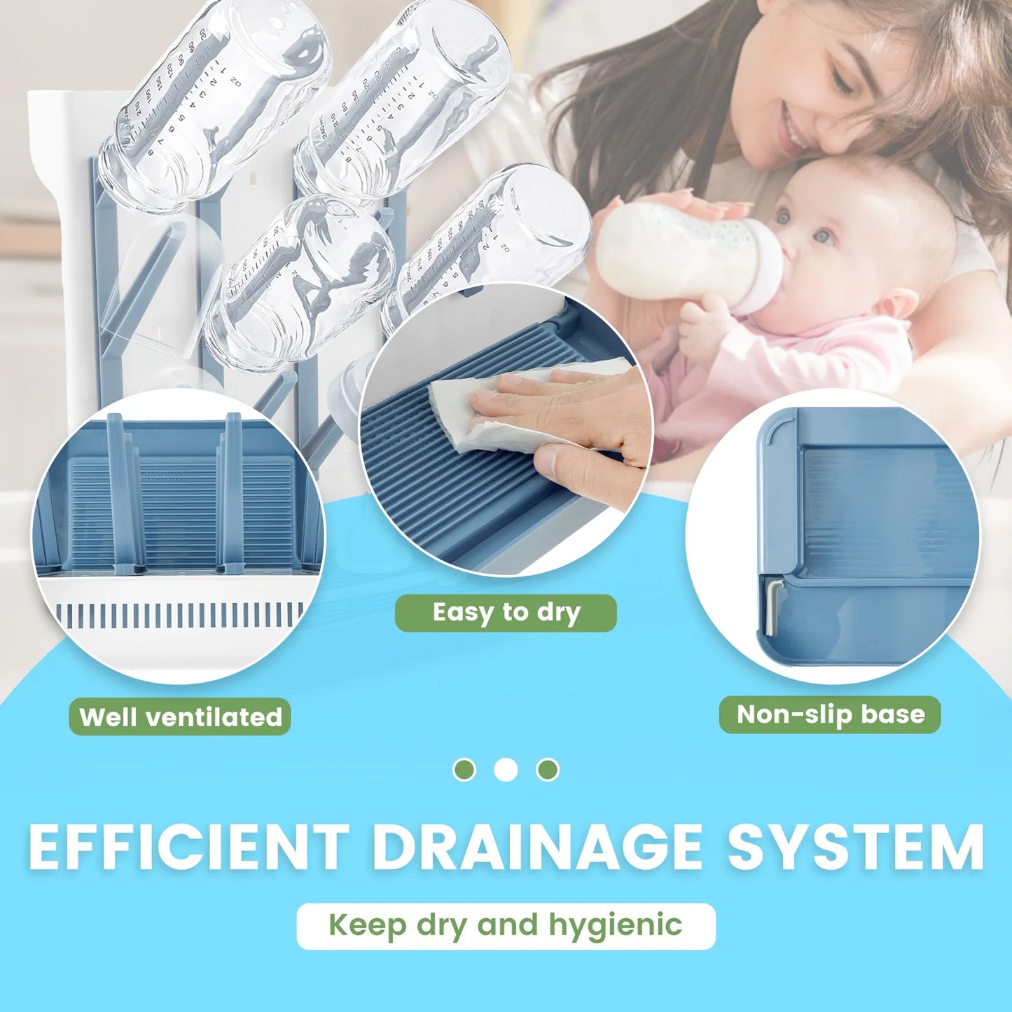 Baby Bottle Drying Rack Vertical Bottle Dryer Rack Holder Organizer Space Saving Standing Drying Rack for Baby Bottles and Cup