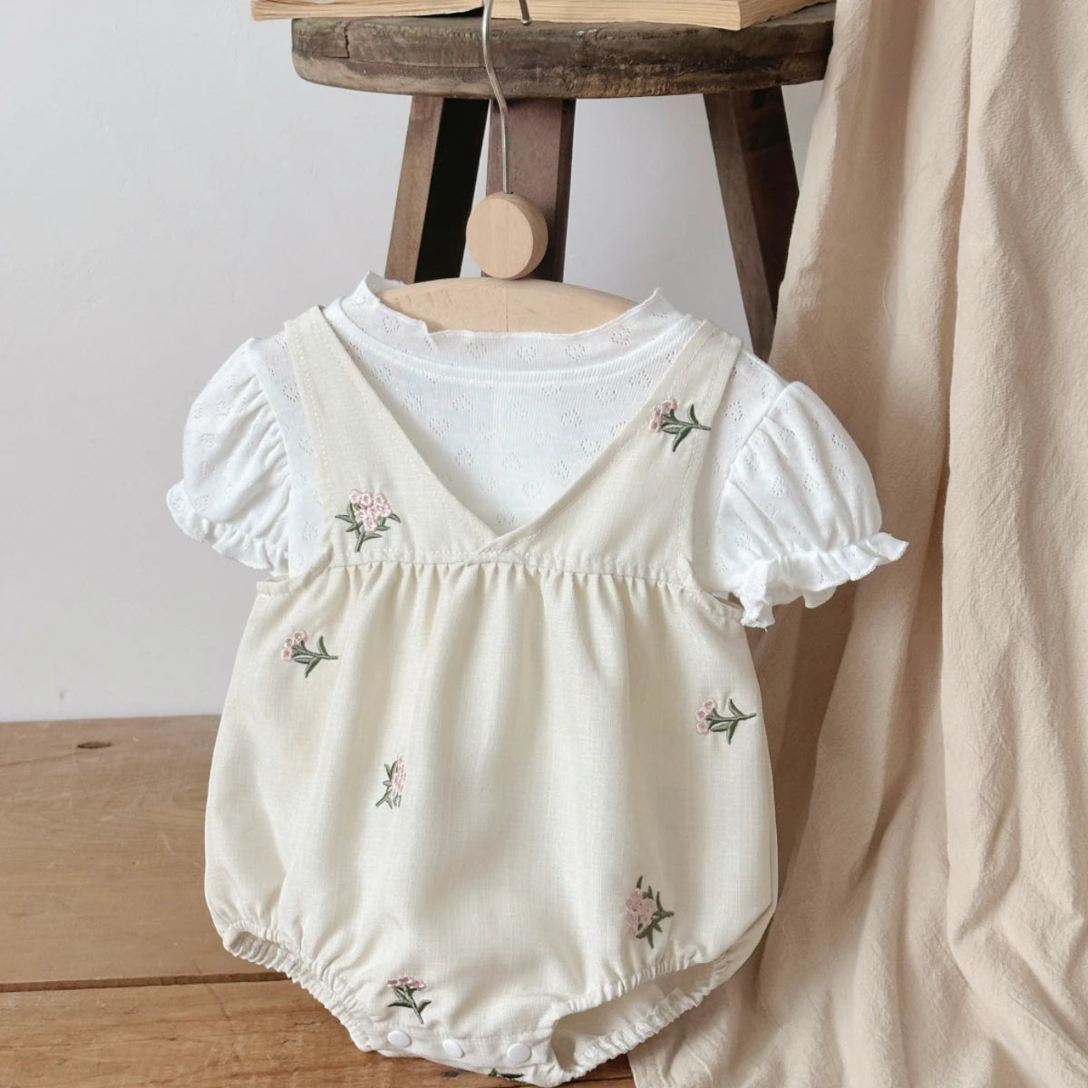 Summer Baby 2PCS Set – Flower Print Suspender Jumpsuit for Boys & Girls
