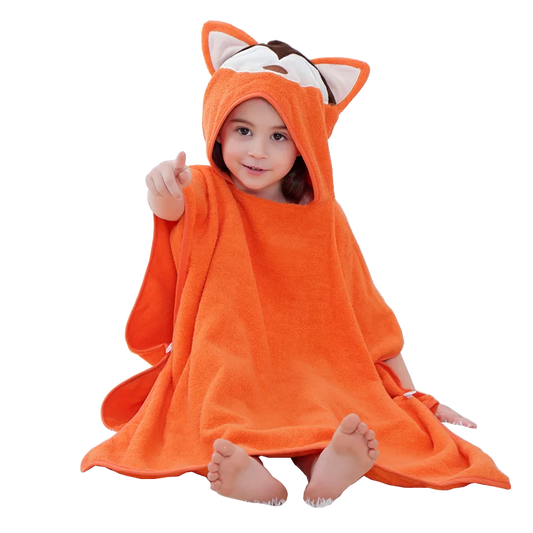 MICHLEY Fox Cotton Kids Beach Towels Bath Towel Poncho Hooded Bathing Bathrobe Unisex Washcloth For Girls Boys Children 2-6T