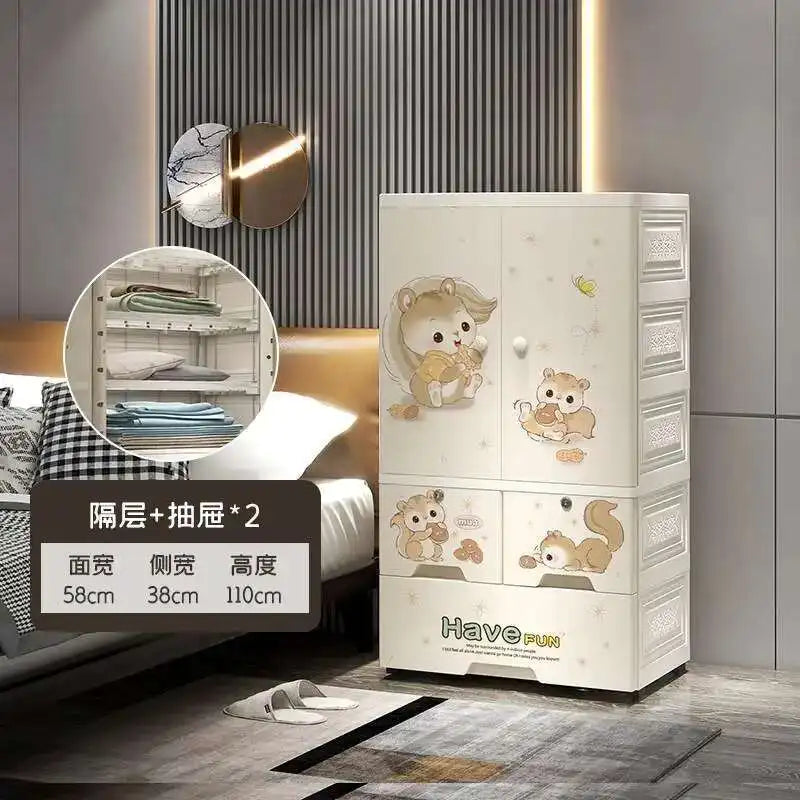Plastic Baby Storage Cabinet Simple Cartoon Children's Wardrobe For Girls Bedroom Home Infant Storage Home Furniture