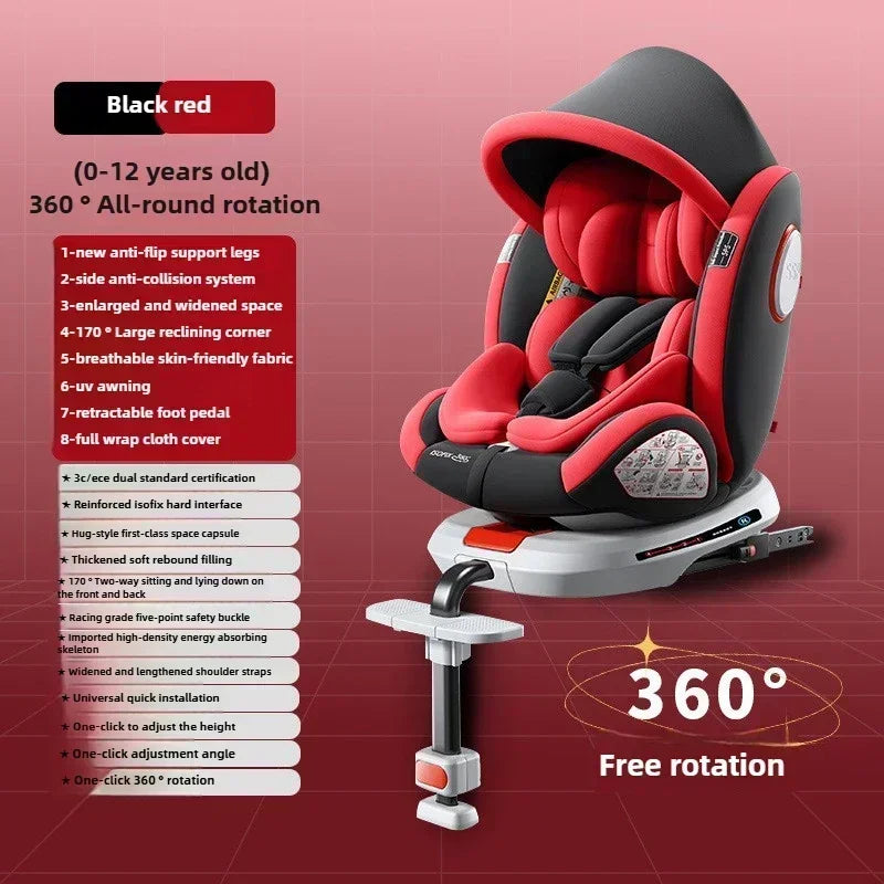 Baby Car Safety Seat 360° Rotatable Car Child Safety Seat Strengthened ISOFIX Hard Interface Child Safety Car Seat with Support
