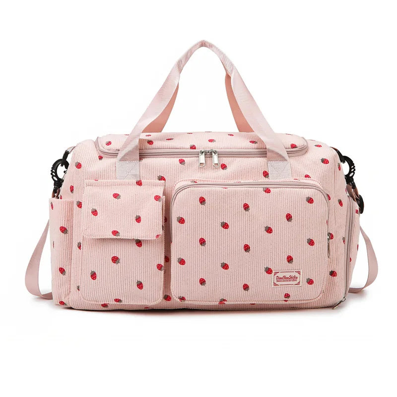 Cute Strawberry Corduroy Diaper Bag