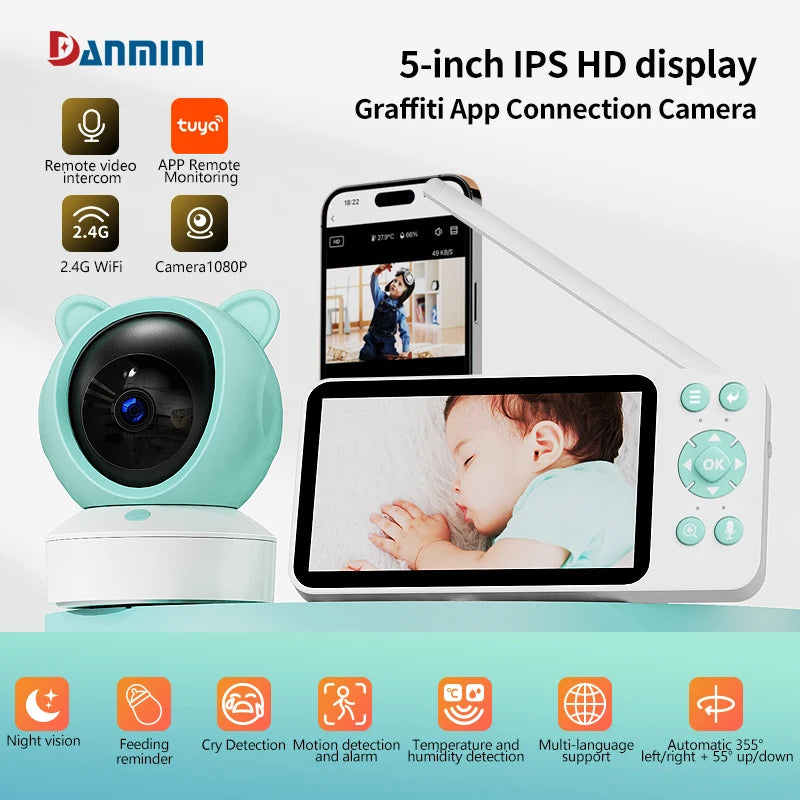 Babyphone WiFi 2K DANMINI 5" avec télécommande