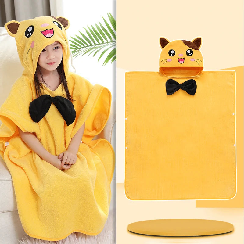 Kids Poncho Towels Hooded Bathrobe - Cotton Absorbent for Baby Shower, Height 80-170cm Boys Girls Children Cartoon Swim Bathing