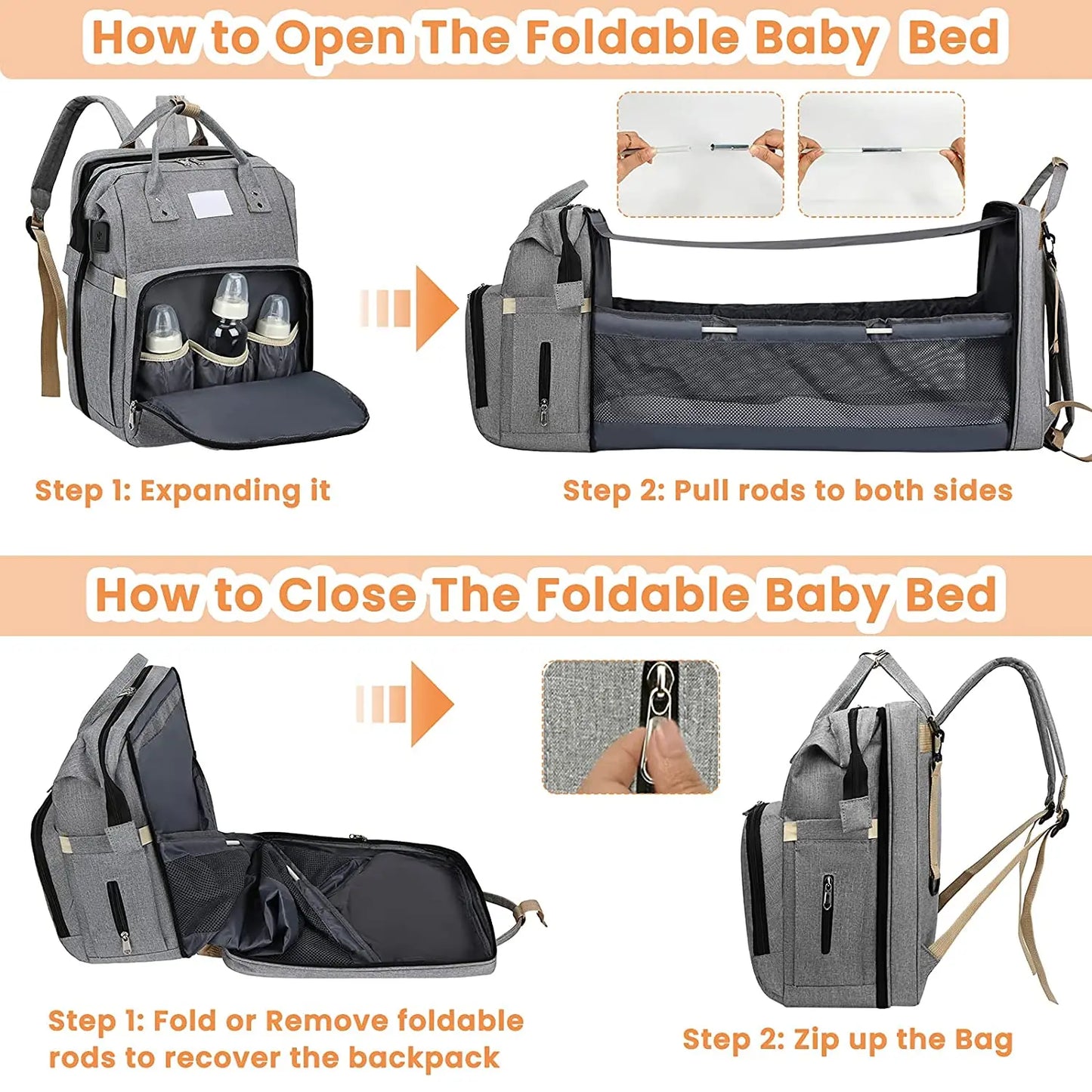 Fashion Mommy Bag with Foldable Baby Bed