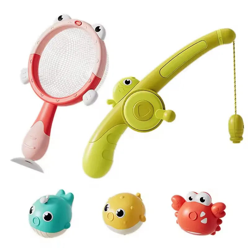 Children Taking A Shower Playing in The Water Bathroom Toys Glowing Animals Fishing Rods Magnetic Suction Catching Toys