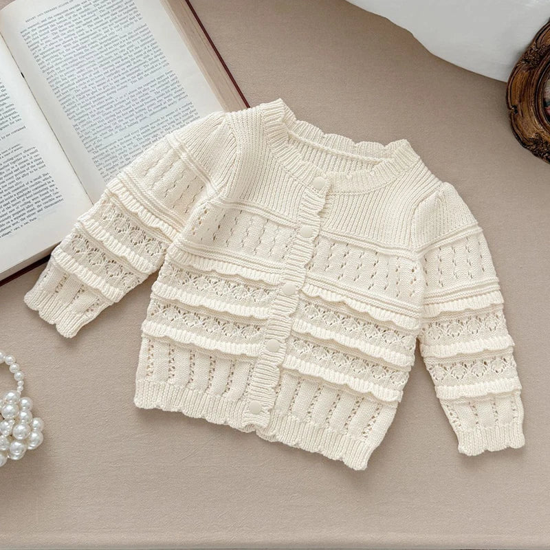 2025 New Autumn 0-3Yrs Clothing Infant Baby Girls Knitting Cardigan Long Sleeved Solid Color Newborn Baby Girls Sweater Coat
