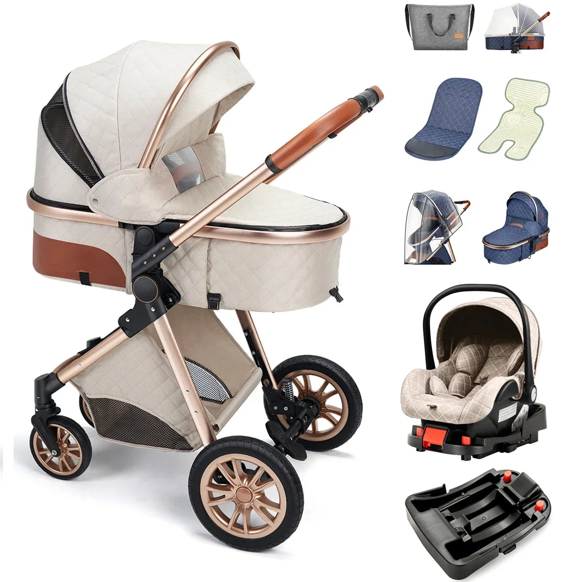 3-in-1 High Landscape Stroller with Car Seat & ISOFIX