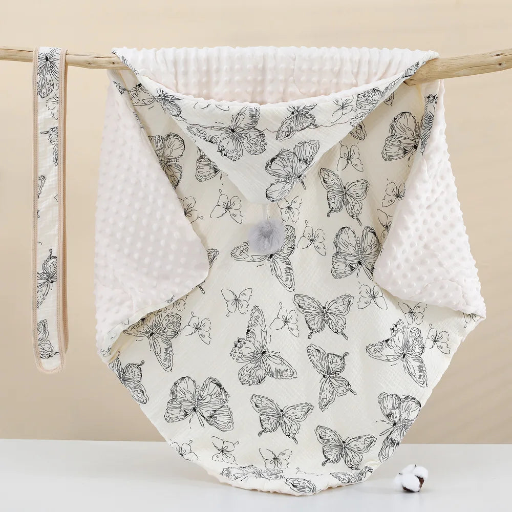 Newborn Swadding Blanket for Boy Girl Cute Cartoon Bear Ear Infant Baby Muslin Swaddle Soft Cotton Autumn Spring Blanket