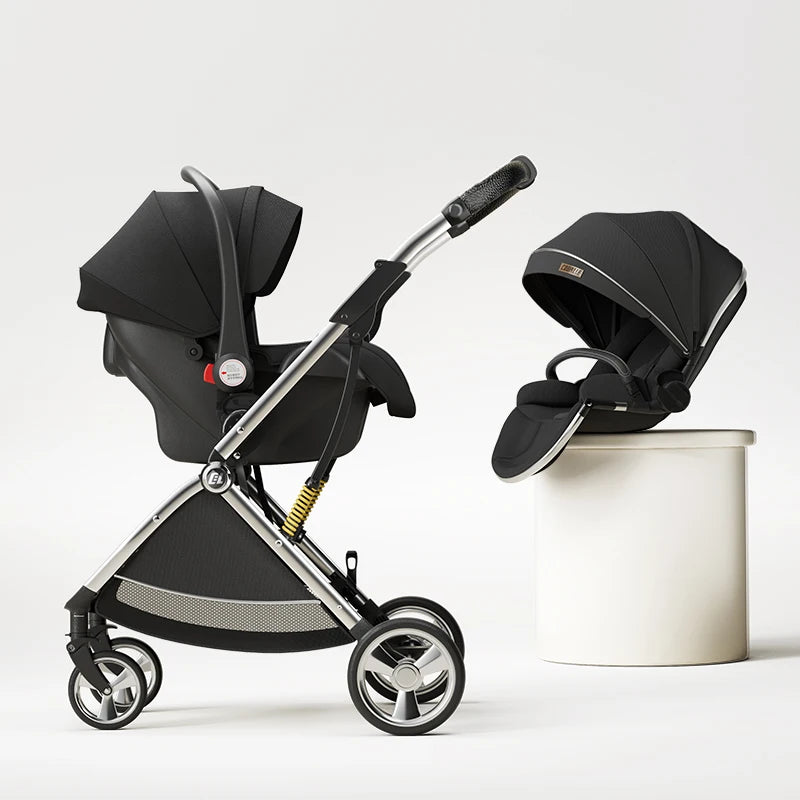 Luxurious Light High Landscape Baby Stroller Egg-shaped Seat for Newborn One Hand Recline Pushchair Pram Compact Size
