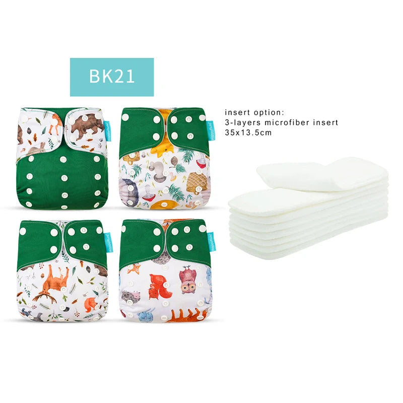 HappyFlute Reusable Diaper Set – 4 OS Pocket Diapers + 8 Inserts