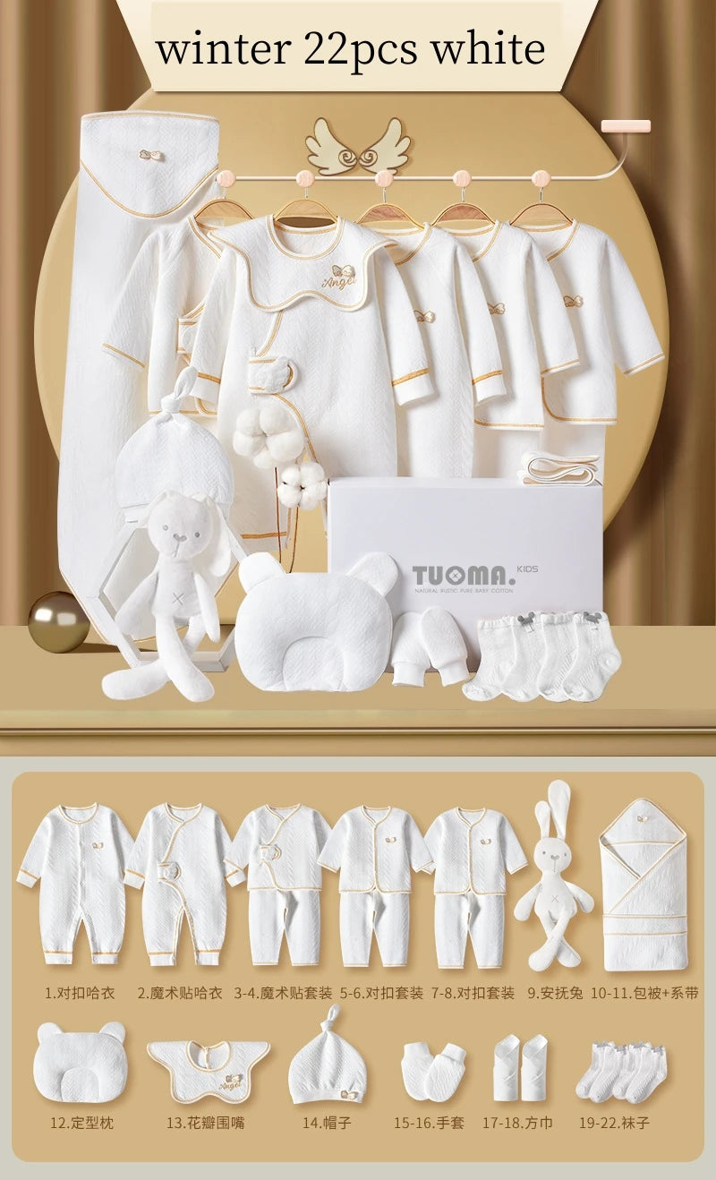 16/18/19/21/22pcs Newborn Clothes Set Angel Wing Baby Clothing Suit Pure Cotton 0-1Y Kids Unisex Infants Underwear Set No Box