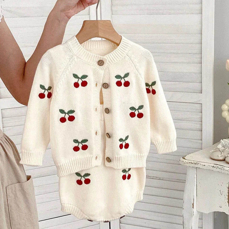 2024 New Autumn Infant Baby Girls Knitted Clothing Set Long Sleeved Knitted Cardigan+Jumpsuit Children Knitted Clothes Suit