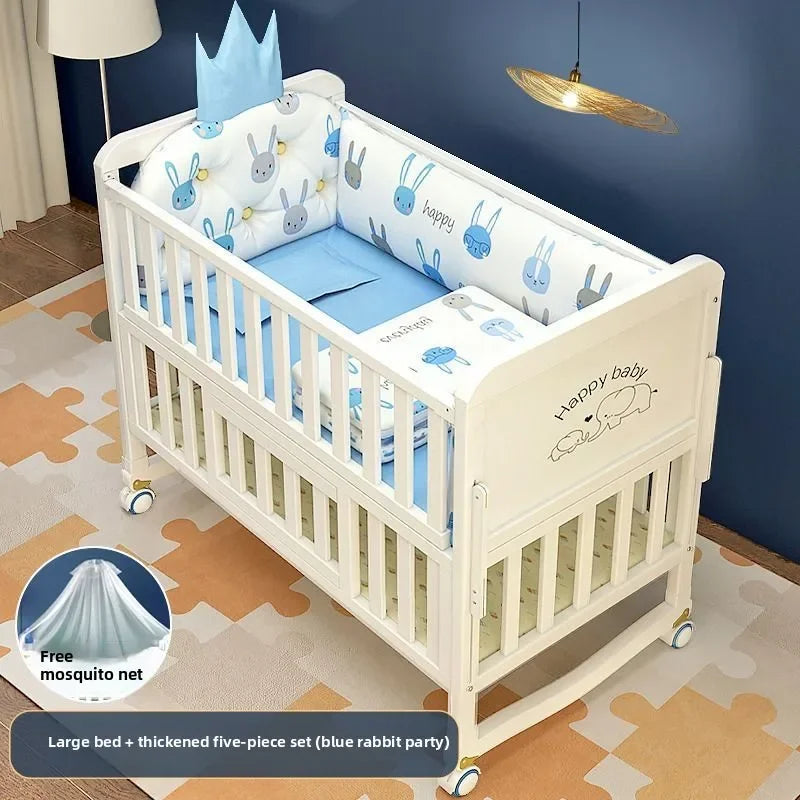 Luxury Solid Wood Baby Crib Multifunctional Convertible Bed with Bassinet Wheels Nest Bed  Wooden Convertible Baby Crib Movable