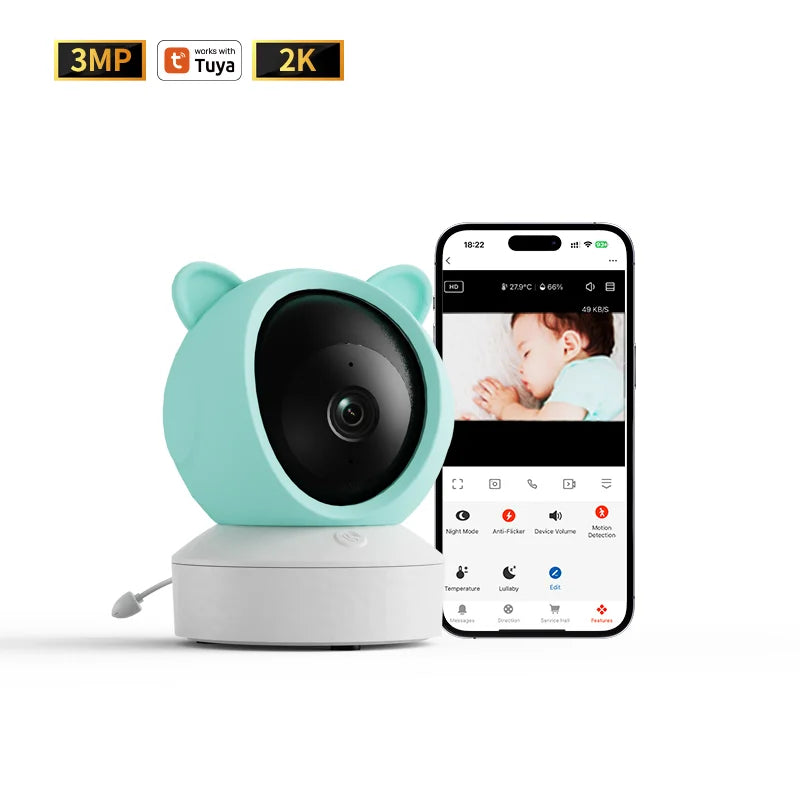 Tuya WIFI remote control Bluetooth connection 2K 3MP monitoring camera one-click call indoor security two-way call baby monitor
