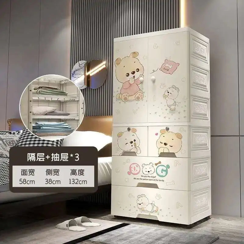 Plastic Baby Storage Cabinet Simple Cartoon Children's Wardrobe For Girls Bedroom Home Infant Storage Home Furniture