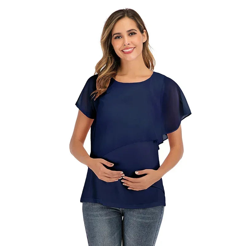 New Summer Women Pregnant Nursing T-Shirts Women's Wrap Tops Sleeveless Double Layer Blouse Tees  Clothes