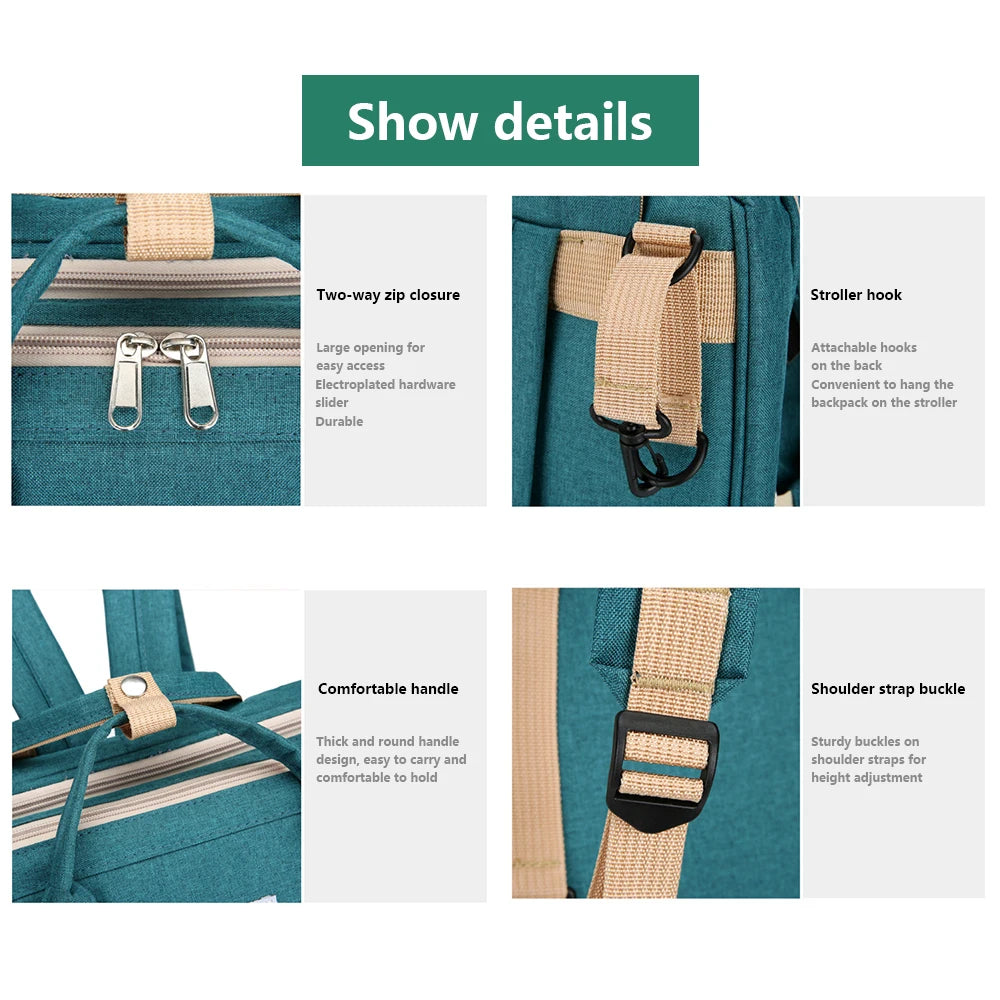 Folding Crib Diaper Backpack – Lightweight & Large Capacity Mommy Bag