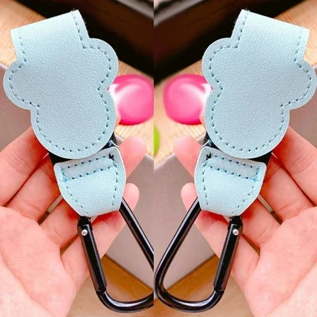 1–2PCS Rotatable PU Leather Stroller Hooks – 360° Pram Organizer