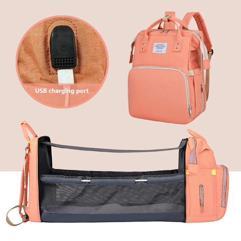 Folding Crib Diaper Backpack – Lightweight & Large Capacity Mommy Bag
