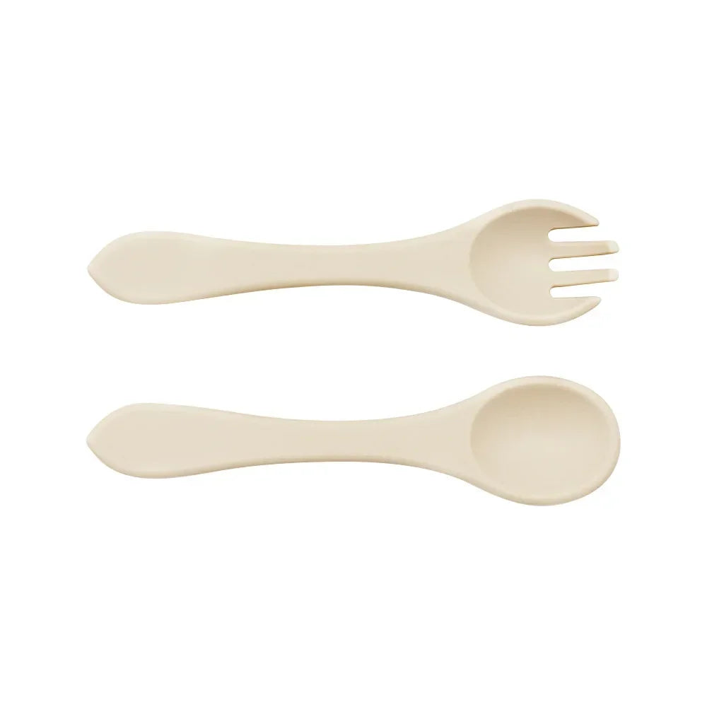 Ensemble repas pour tout-petit – Bol, cuillère et fourchette en silicone antidérapant