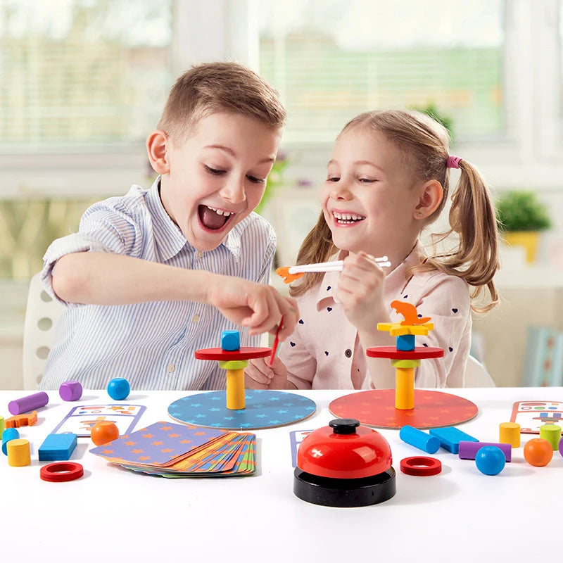 Wooden Stacking Blocks Shape Sorting Stacking Toy Montessori Game Wooden Board Game Chopsticks Balance Challenge Educational Toy