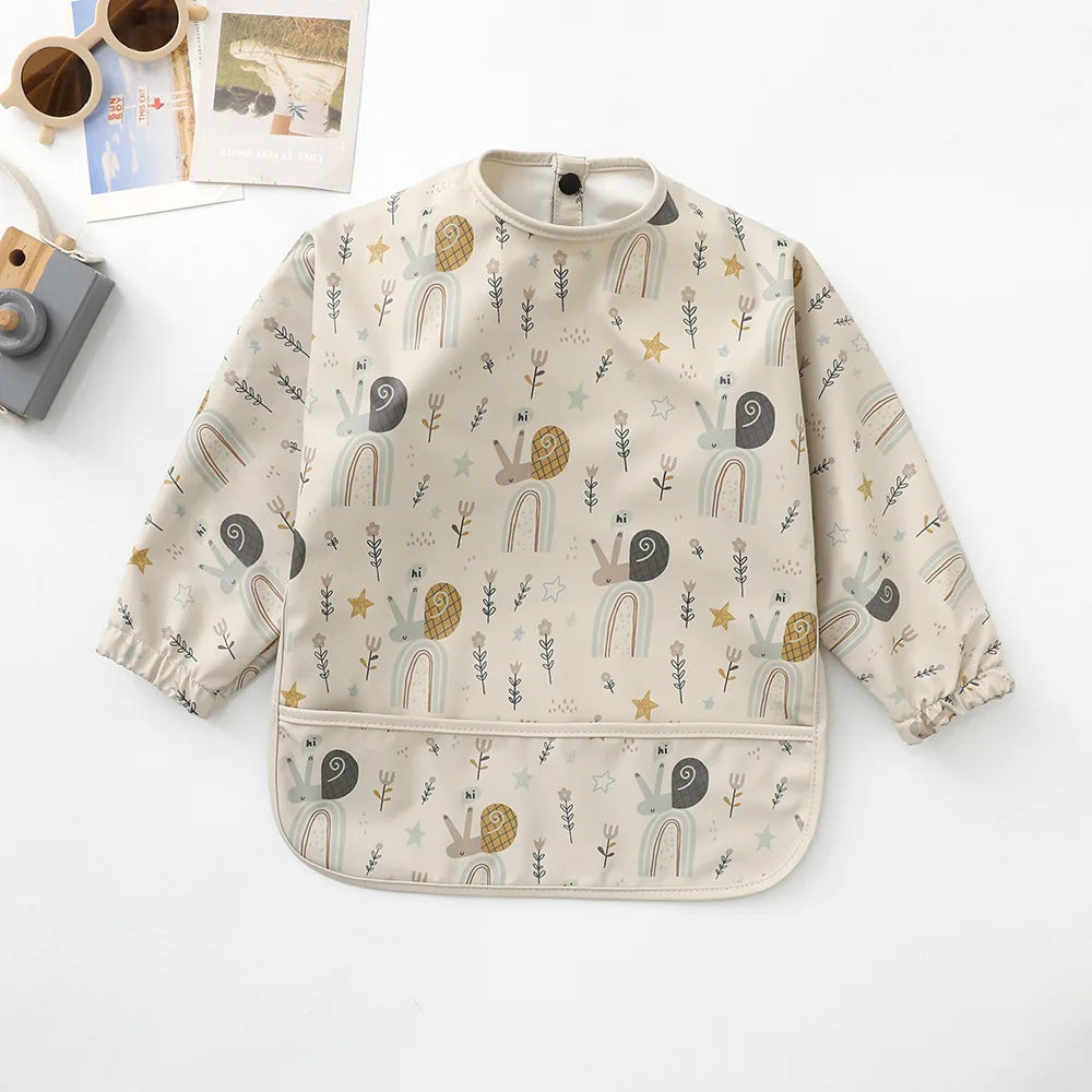 Erduo Newborn Baby Waterproof Feeding Baby Soft Cloth Fabric Bibs Infant Apron Long Sleeve School Food Bib Eating Accessories