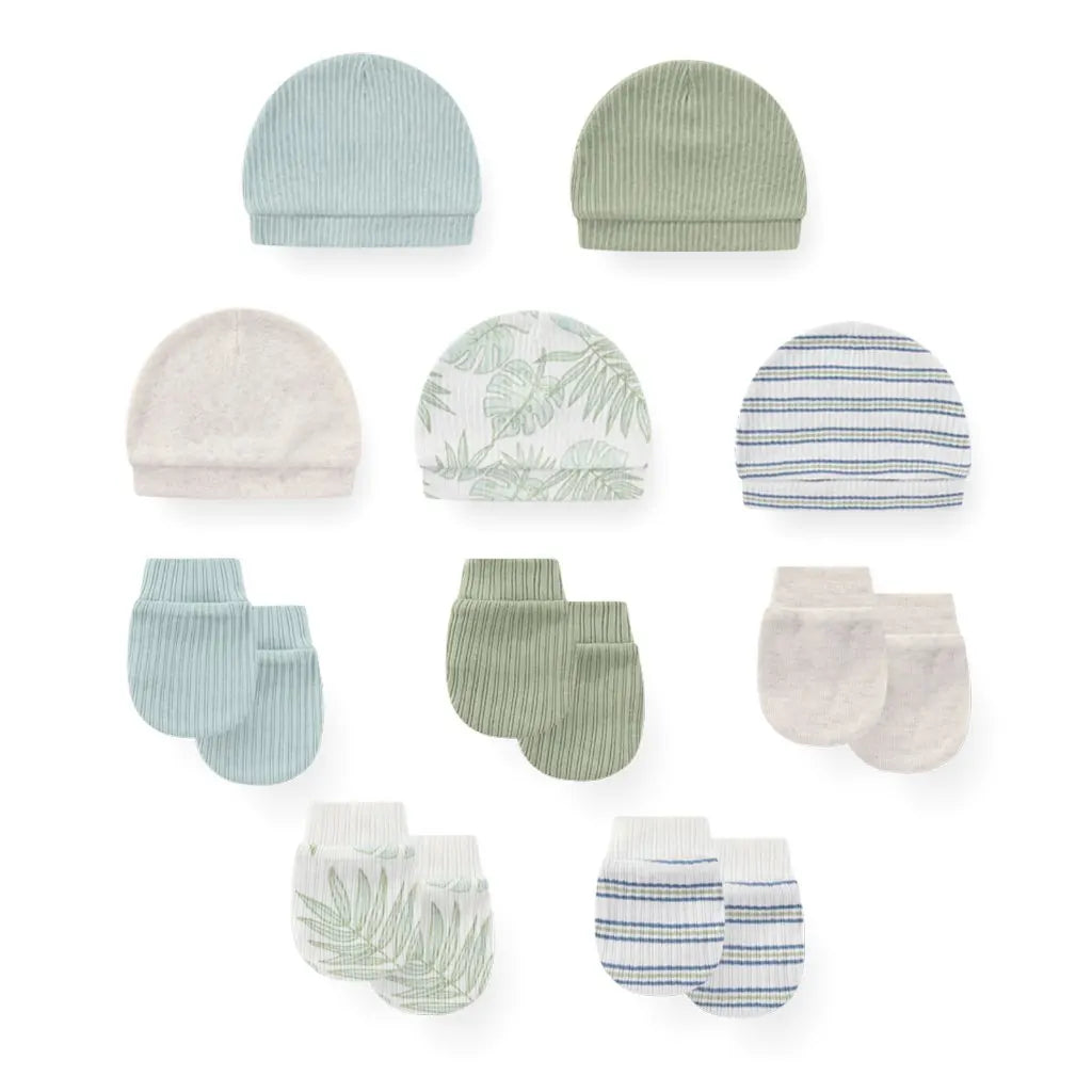 Unisex Cotton Newborn Baby Hat and Gloves Set 10Pieces