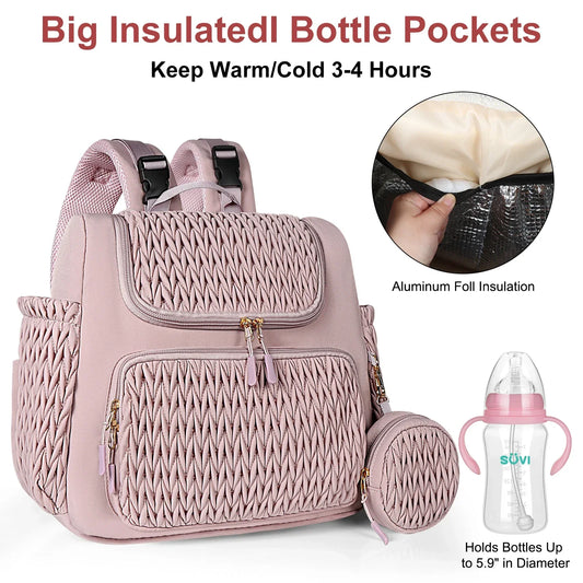 Mauve Mist Diaper Backpack – Nappy Bag with Changing Pad & Stroller Straps