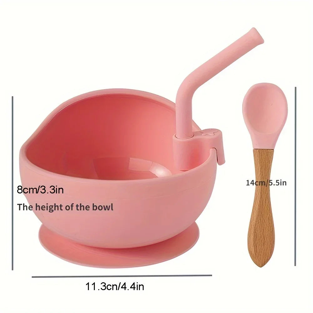 Baby Kitchenware – Silicone Bowl with Spoon & Straw Set