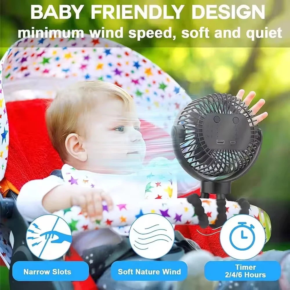 Baby Stroller Fan Mini Portable Outdoor Fan USB 3 Speed Flexible Octopus Fan Tripod Clip on Handheld Fan for Stroller Crib