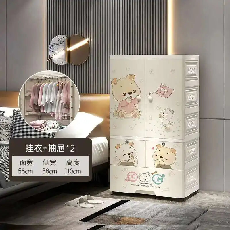 Plastic Baby Storage Cabinet Simple Cartoon Children's Wardrobe For Girls Bedroom Home Infant Storage Home Furniture