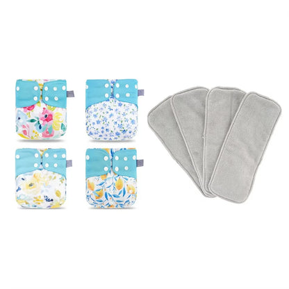 Washable Baby Diapers Set – 4 Cloth Nappies with Inserts, 3–15kg
