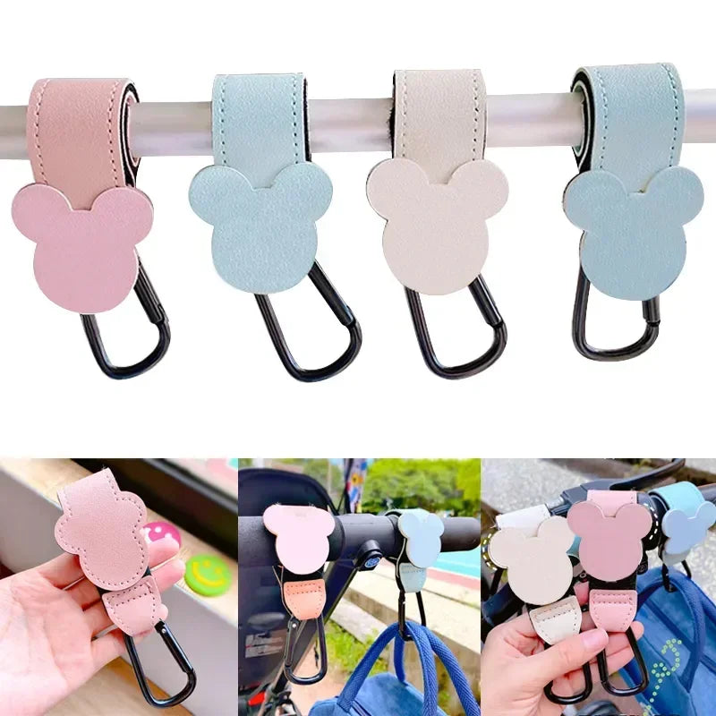 1–2PCS Rotatable PU Leather Stroller Hooks – 360° Pram Organizer