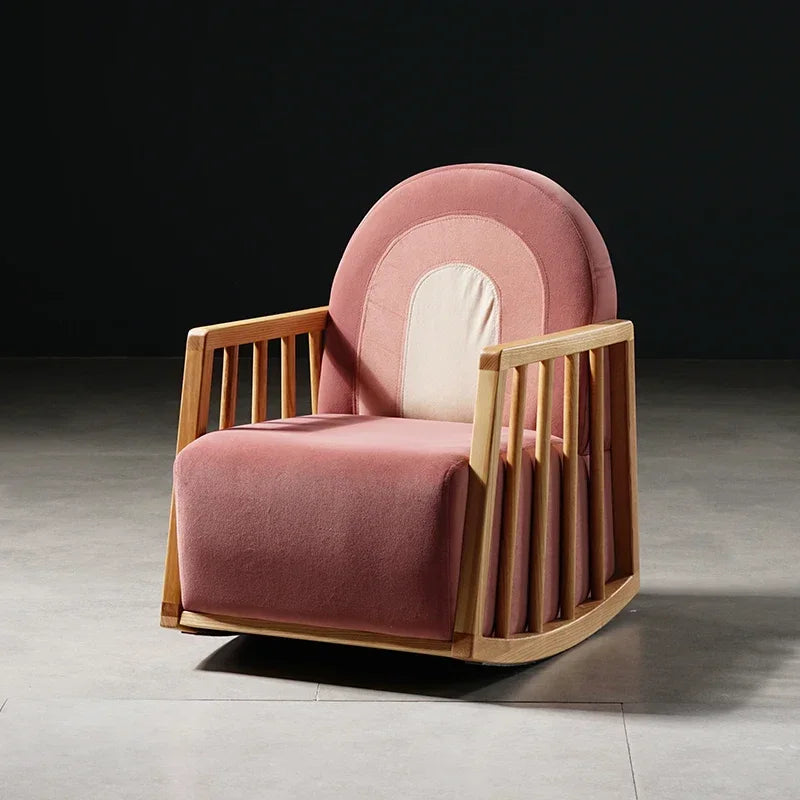 Nordic children's leisure rocking chair home living room baby solid wood sofa chair simple modern bedroom backrest chair