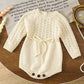 2025 New Autumn Children Clothes Infant Baby Girls Long Sleeved Splicing Knitted Jumpsuit Newborn Baby Knitted Bodysuits+Hat