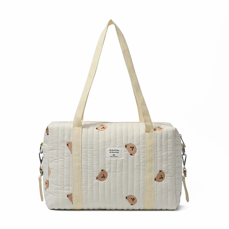 Cotton Diaper Bag – Embroidered Floral Maternity Shoulder Tote