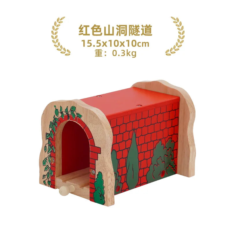 Wooden Train Track Racing Railway Street Sign Toys Bridge Tunnel Track Accessories Wood Tracks Creative Toys For Children Gift
