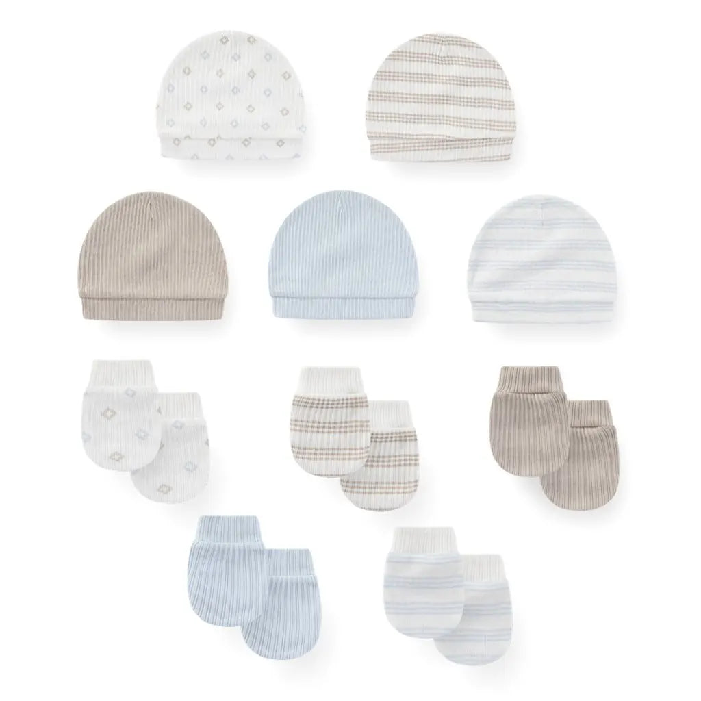 Unisex Cotton Newborn Baby Hat and Gloves Set 10Pieces