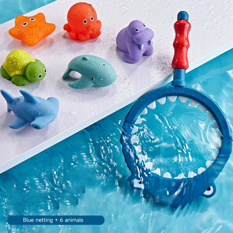 Baby Bath Swimming Pool Paddle Toys Waterproof Bathtub Colorful Toys Cartoon Shark Net Catch Fish Delight Toys Summer Dabble Toy