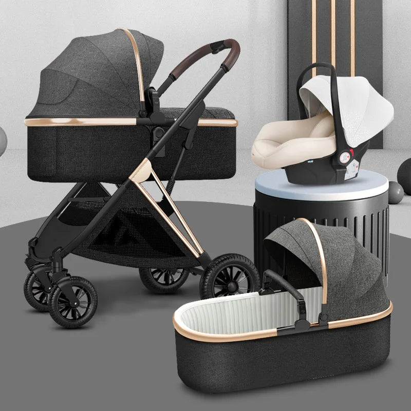 BETSOCCI Baby Stroller Four Wheel Trolley 2 in 1/ 3 in 1 High Landscape Folding Portable Trolley Two Way