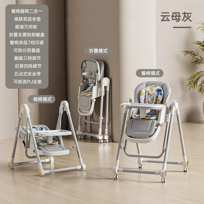 Multifunctional Baby High Chair Fodable Baby Swinging Rocking Eating Chair